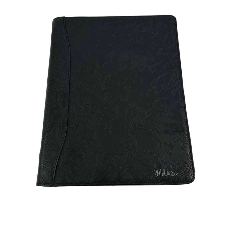 Simulated Leather Black Floral Embossed Portfolio with 3 ring A4 Zipper Closure